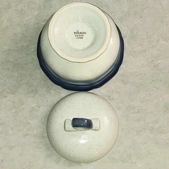 VINTAGE MIKASA CA500 PORCELAIN / CERAMIC BLUE & WHITE SUGAR BOWL WITH LID -JAPAN - Picture 6 of 6